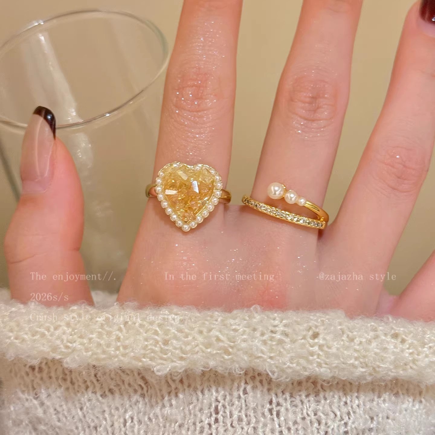 Women's High-grade Orange Gradient Love Heart-shaped Design Index Finger Twin Ring