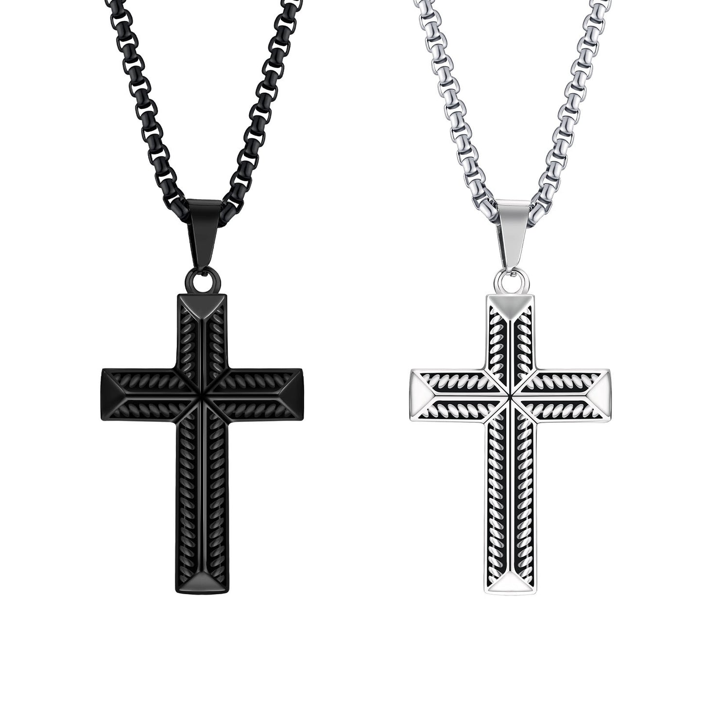 Men's Steel Full Light Twisted Rope Cross Pendants