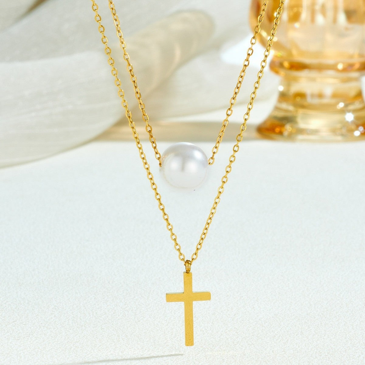 Clavicle Chain Cross Pearl Design Simple Necklace