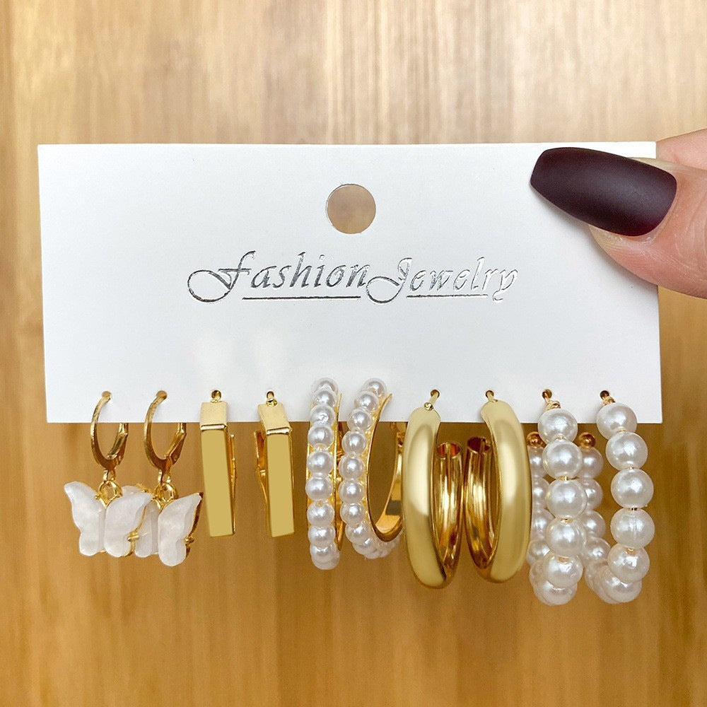 Women's Pearl Alloy Square Geometric Combination Earrings