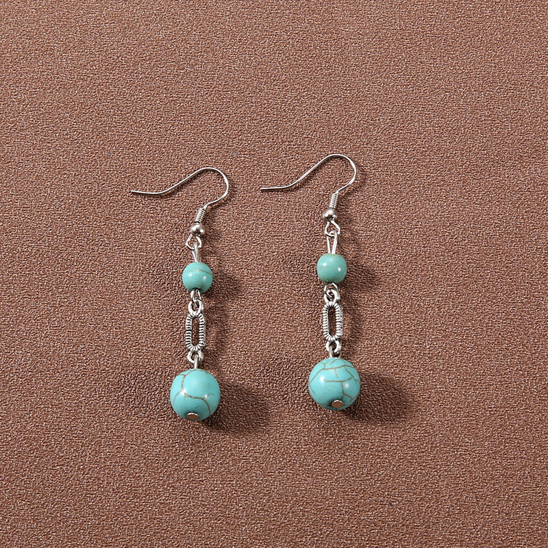 Tassel Turquoise Retro Minority Ethnic Style Graceful Personality Tibetan Earrings
