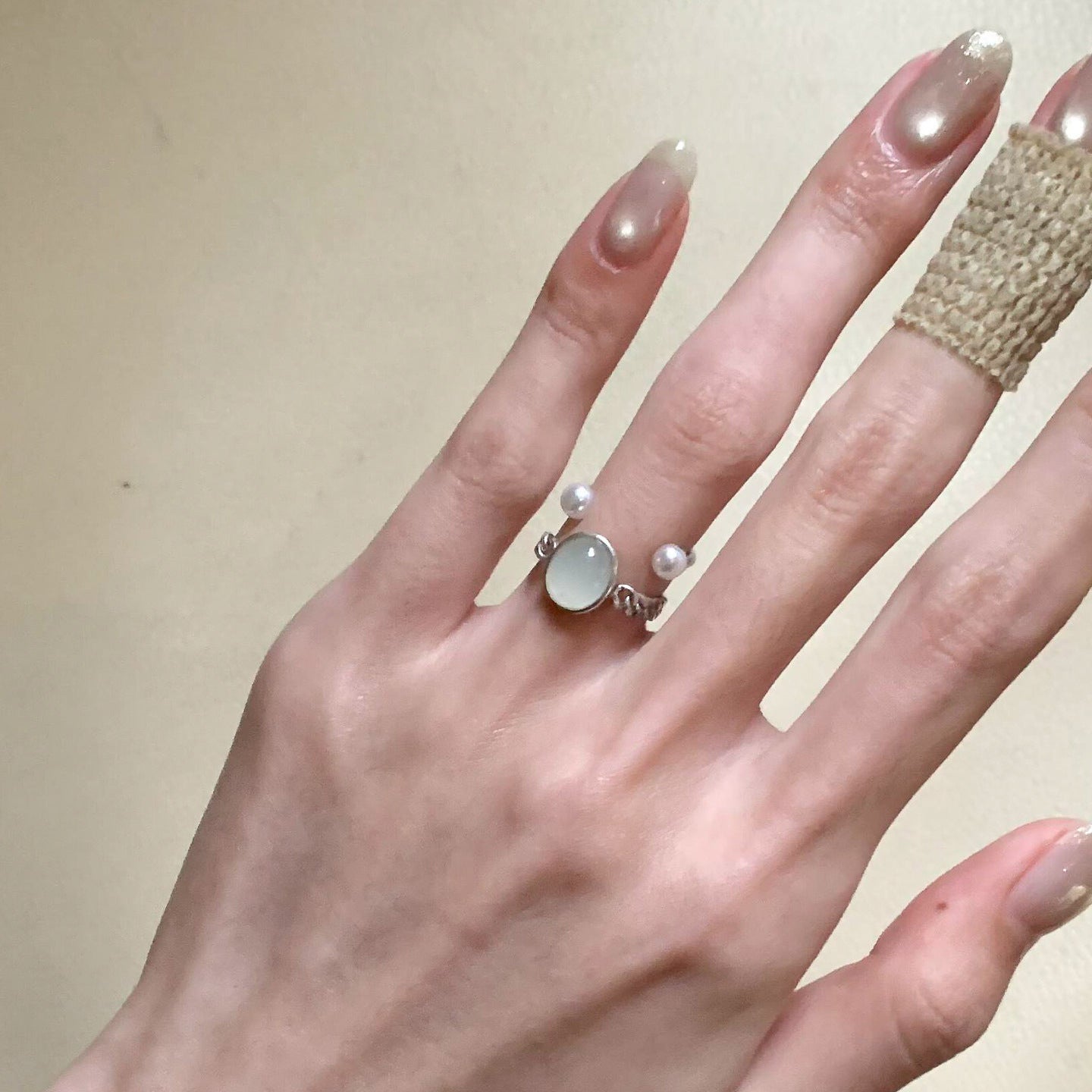 Cold Feeling Oval Egg Surface Stone Female Design Index Finger Ring