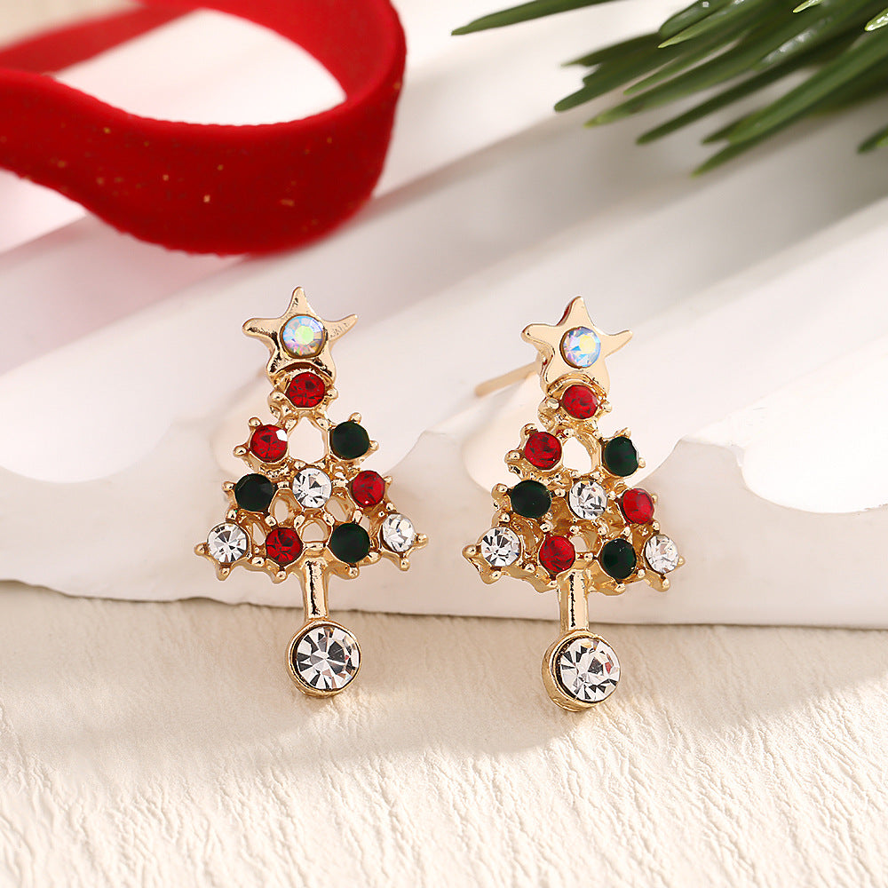 Fashion Elk Tree Snowflake Rhinestone Personalized Stud Earrings