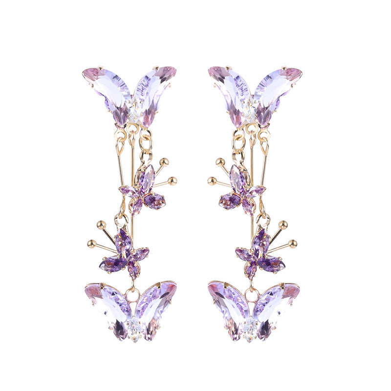 Women's Style Zircon Flower Tassel Niche Design National Elegant Refined Earrings