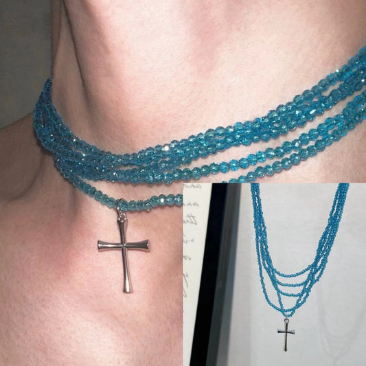 Light Luxury Exquisite Red Beaded Cross Female Sweet Cool Necklaces