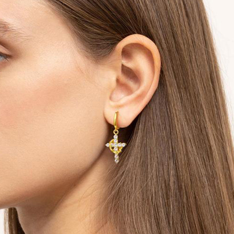 Women's Fashion Luxury Full Diamond Cross Crown Earrings