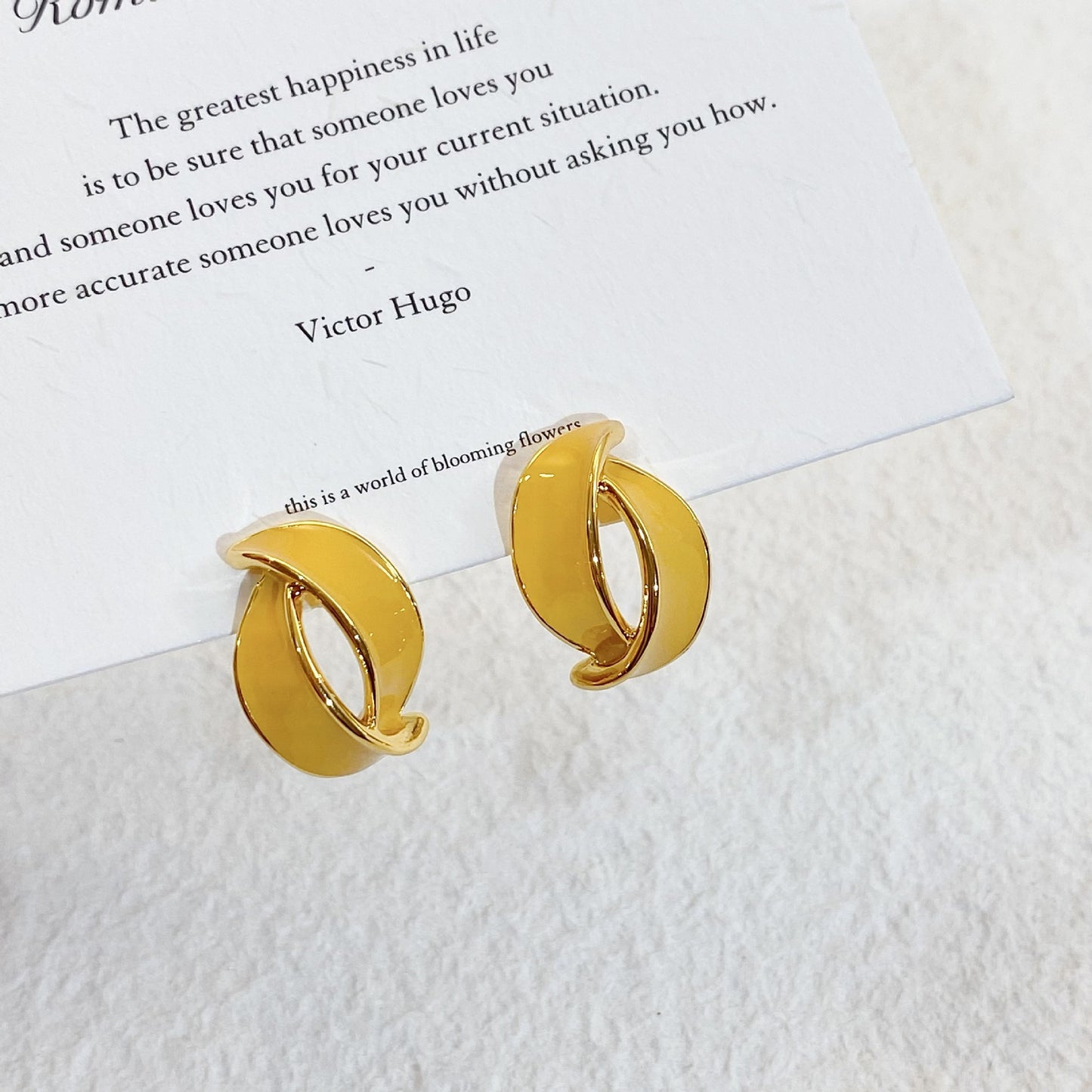 Plated Real Gold Ginger Flower Enamel Drip Glazed Female Sweet Earrings
