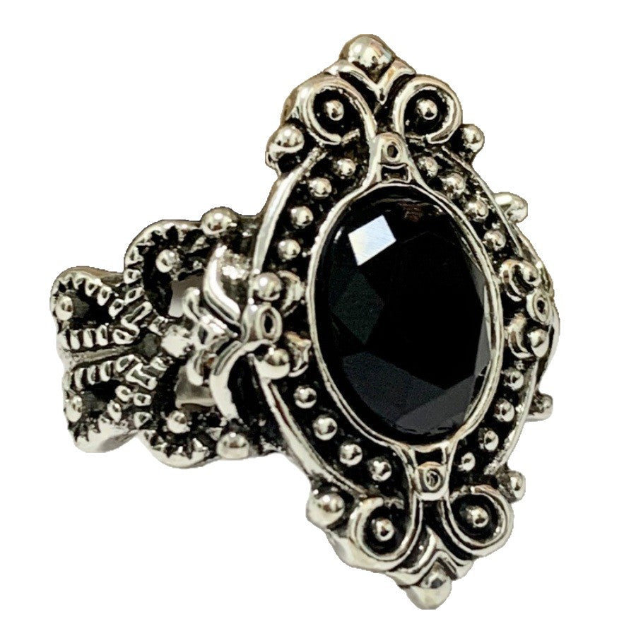 Black Synthetic Zircon Vintage Sier Plated Goose Ring