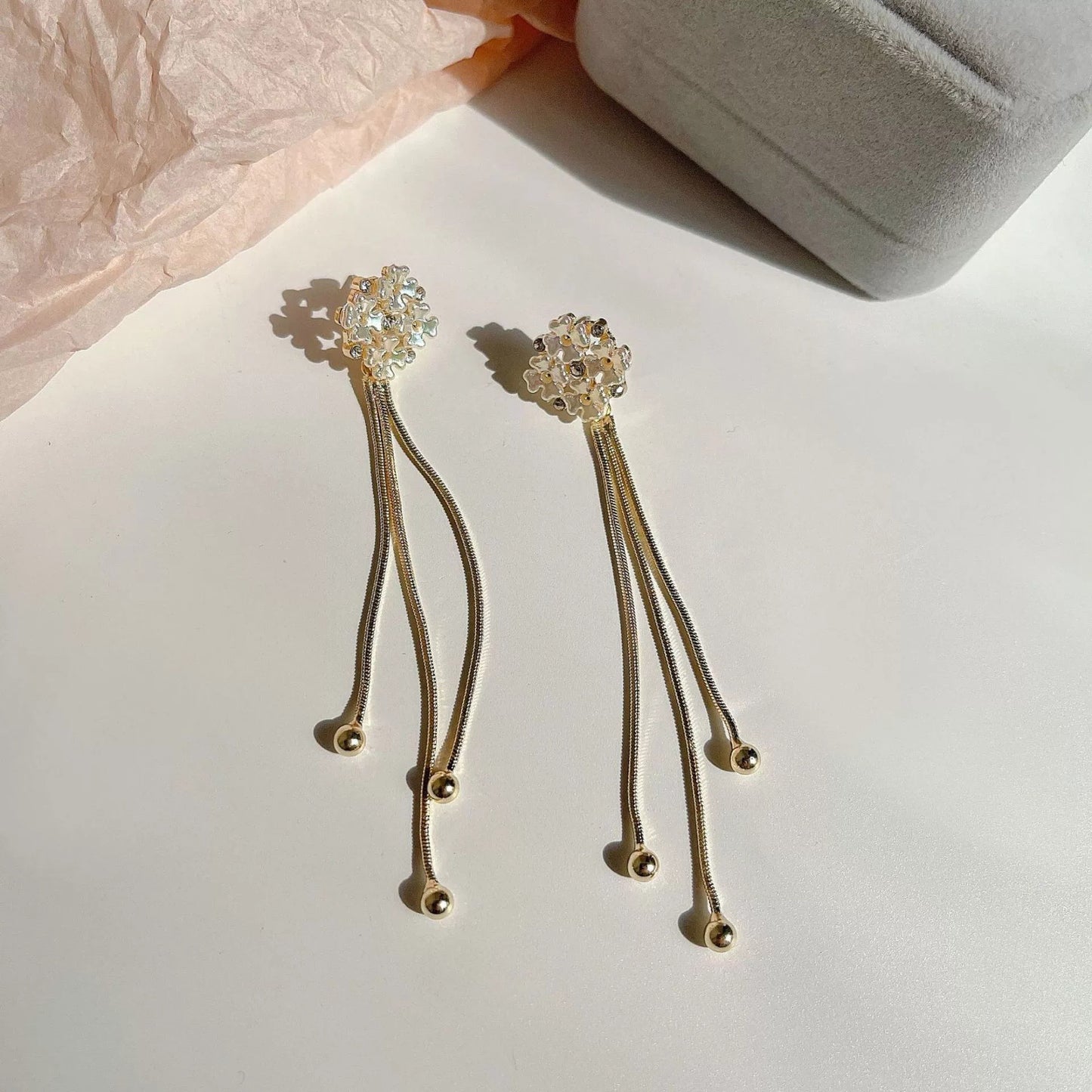 Flower Refined Long High-grade Tassel Affordable Luxury Fashion Sier Needle Earrings