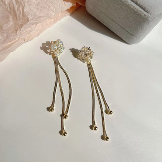 Flower Refined Long High-grade Tassel Affordable Luxury Fashion Sier Needle Earrings