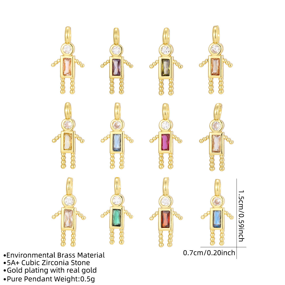 Mini For Boys Copper Plated Real Gold Micro Inlaid Zircon Pendants