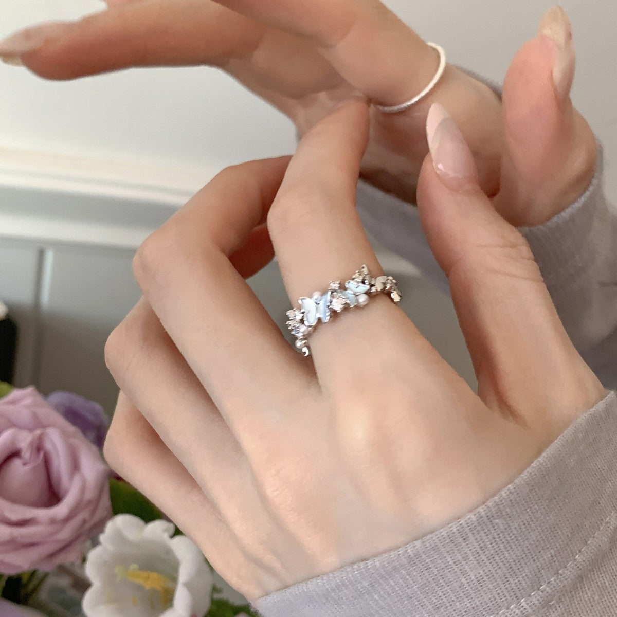 Women's Butterfly Open Adjustable Niche High-grade Light Luxury Index Rings