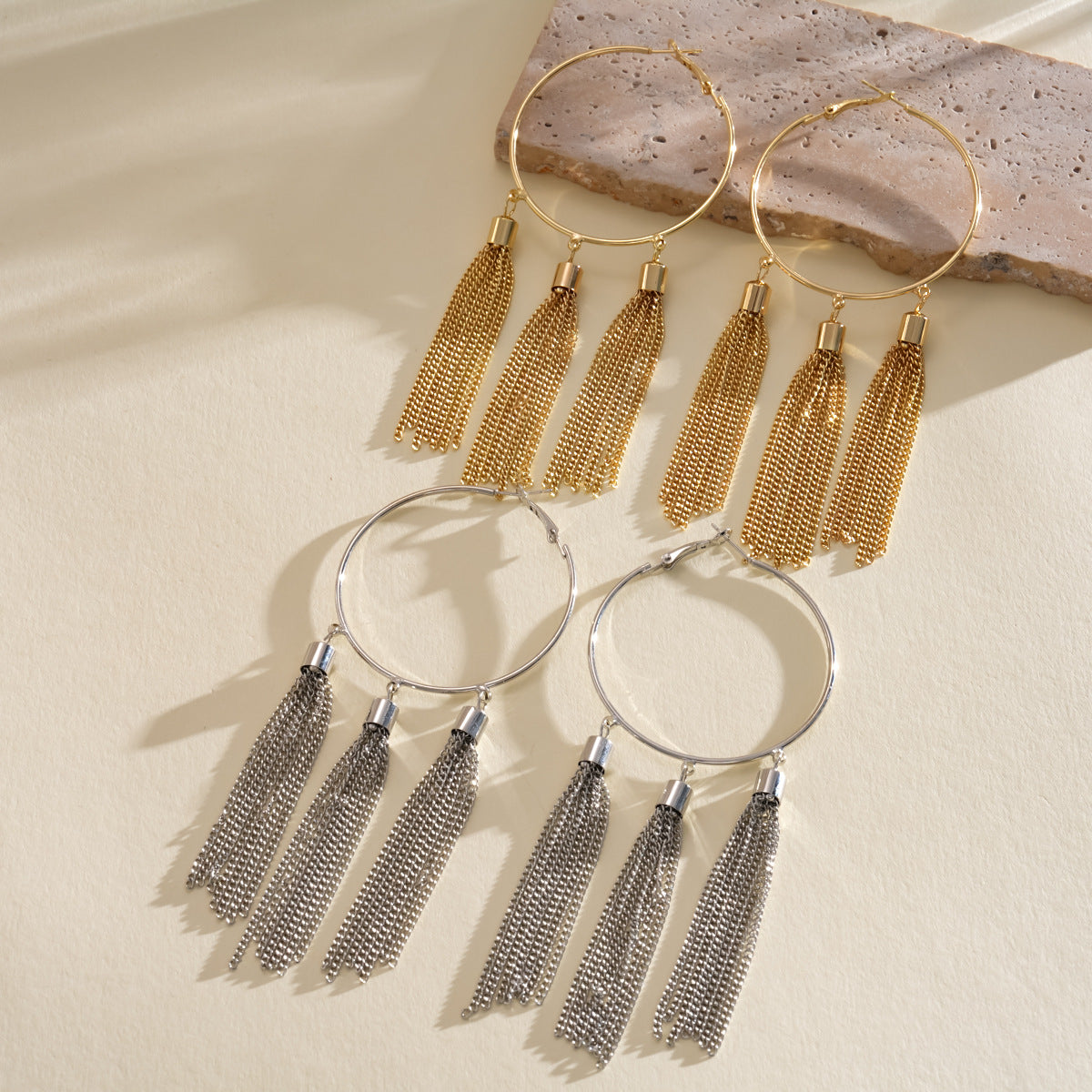 Round Chain Tassel Sier Pin Ear Fashion Exaggerated Niche Earrings