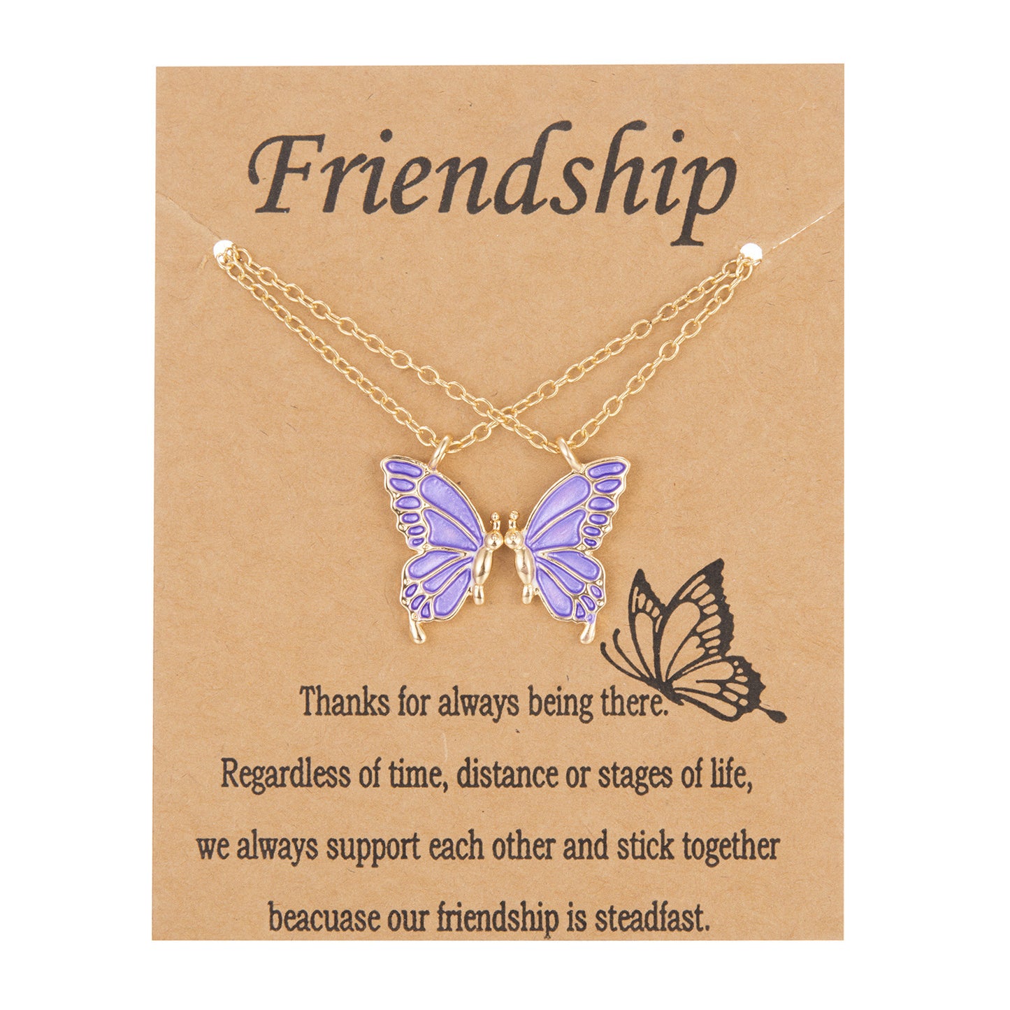 Friendship Paper Card Creative Butterfly Two-piece Set Girlfriends Necklaces