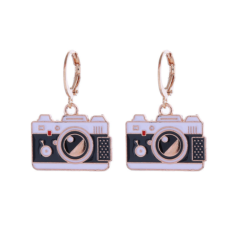 Retro Nostalgic Style Alloy Enamel Bicycle Bus Sewing Machine Tape Earrings