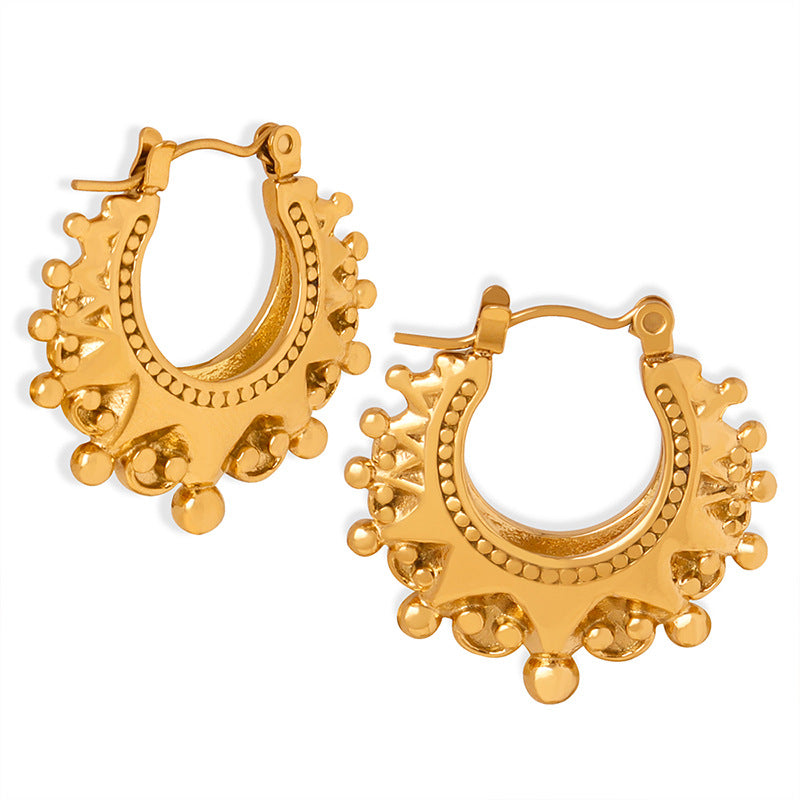 Antique Style Artistic Design Crown Steel Ball Stitching Earrings