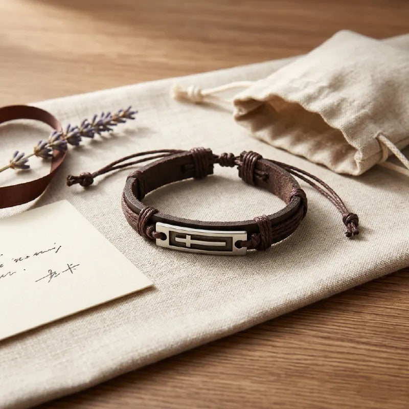 Men's Leather Hand-woven Hip Hop Magnetic Buckle Gift For Bracelets