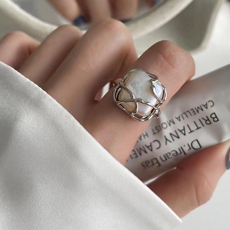 Vintage Pearl Female Niche Design Temperament Water Drop Opening Adjustable Rings