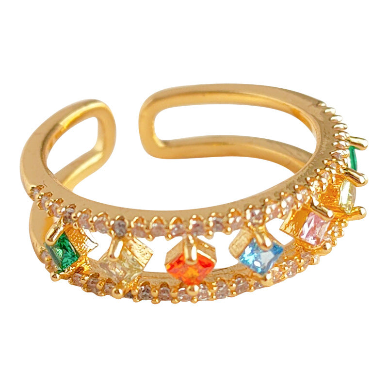 Women's Lux Colorful Rhombus Pattern Zircon Adjustable Rings