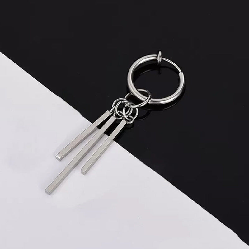 Men's Hip Hop Clip Punk Eardrops Female Three Straight Stick Square Rings