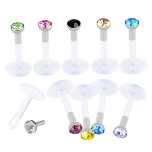 Labret Acrylic Soft Rod Colorful Crystals Stud Earrings
