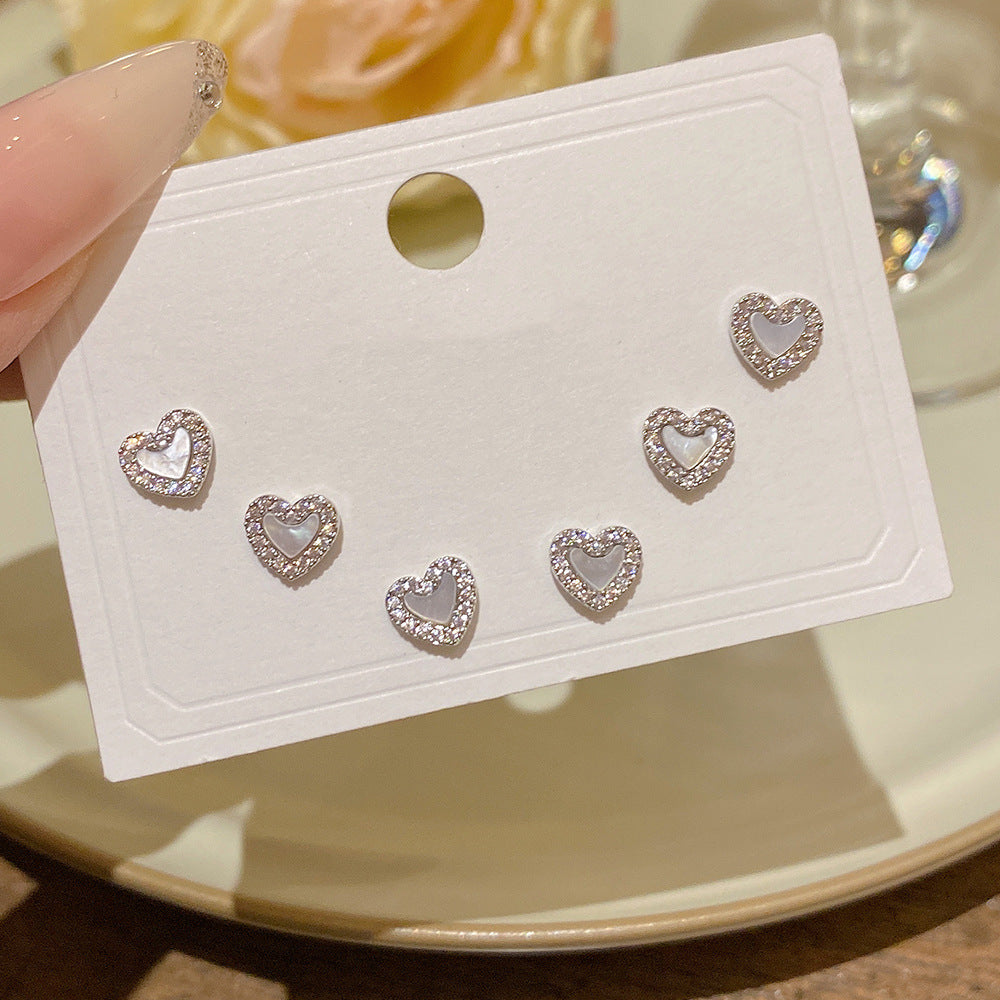 Women's Needle One Card Three Pairs Earings Small Delicate Summer High-grade Stud Earrings