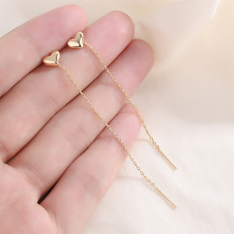 Sterling Sier Heart-shaped Tassel String Temperament Chain Style Lines Rings