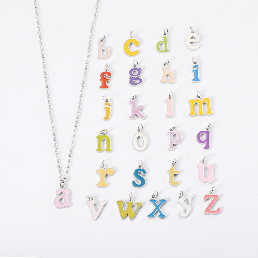 Drop Oil Color English Letter Card Titanium Necklace