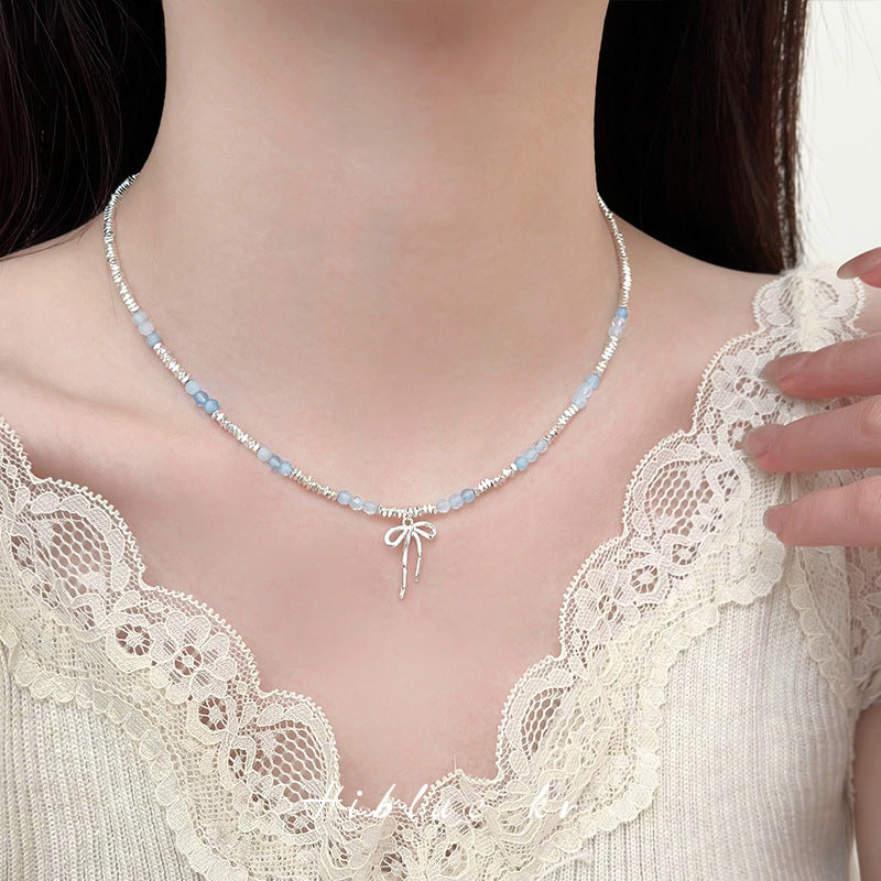 Korean Style Light Luxury Minority Blue Beaded Small Pieces Of Necklaces
