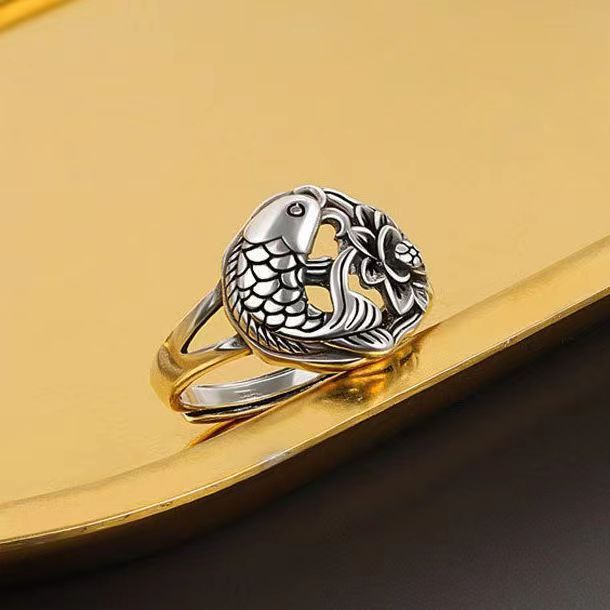 Enamel Color Auspicious Gradient Lucky Koi Chinese Ring