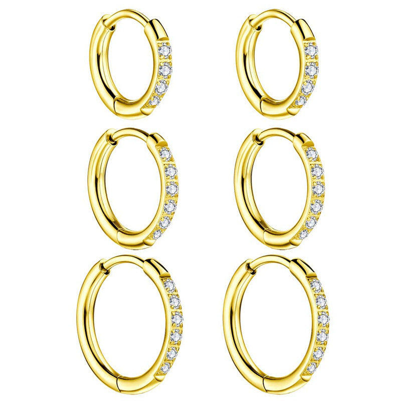 Stainless Steel Ring-shaped Zircon Titanium Inlaid Ear Clip Earrings