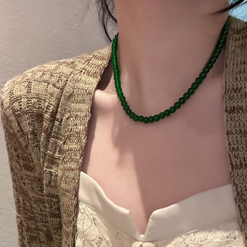 Women's Green Beaded Trendy National Style Clavicle Necklaces