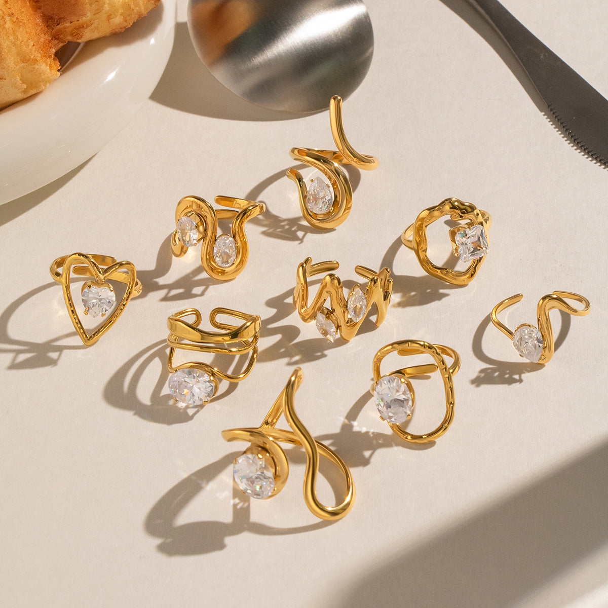Ling Exaggerated Irregular Geometric Open Vacuum Gold Plating Personality Rings