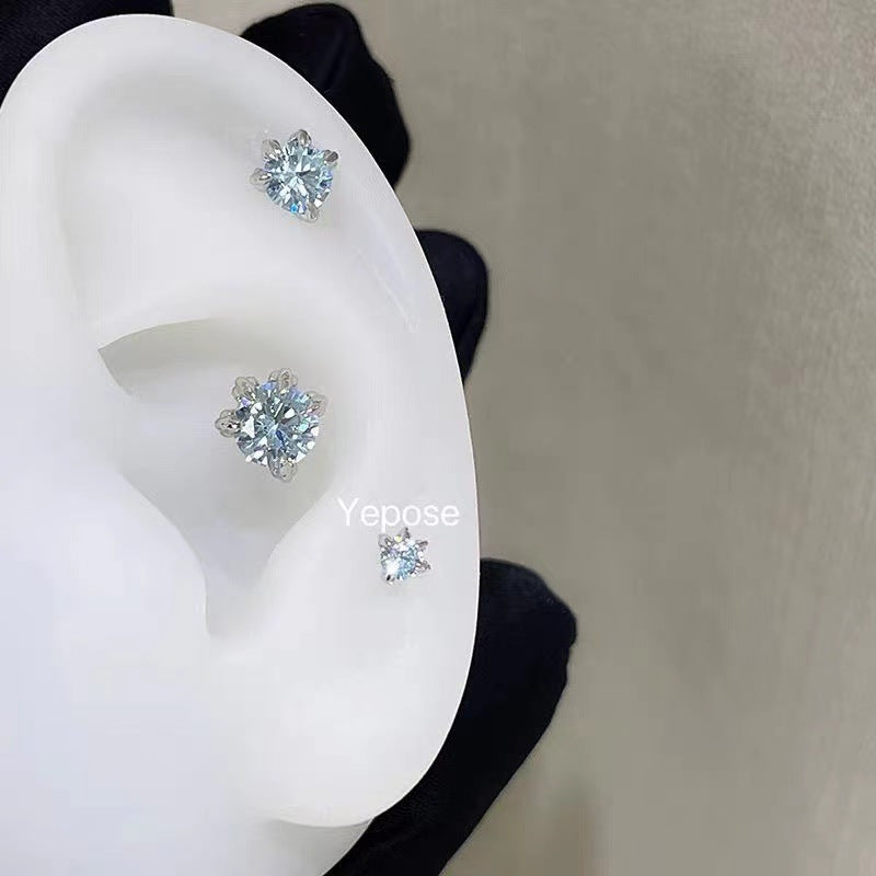 Women's Claw Scale Light Sea Blue Zircon Ear Bone Pin Rhinestone Stud Earrings