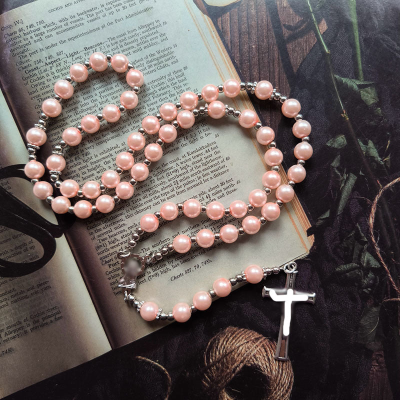 Glass Pearl Handmade Beaded Cross Long Necklaces