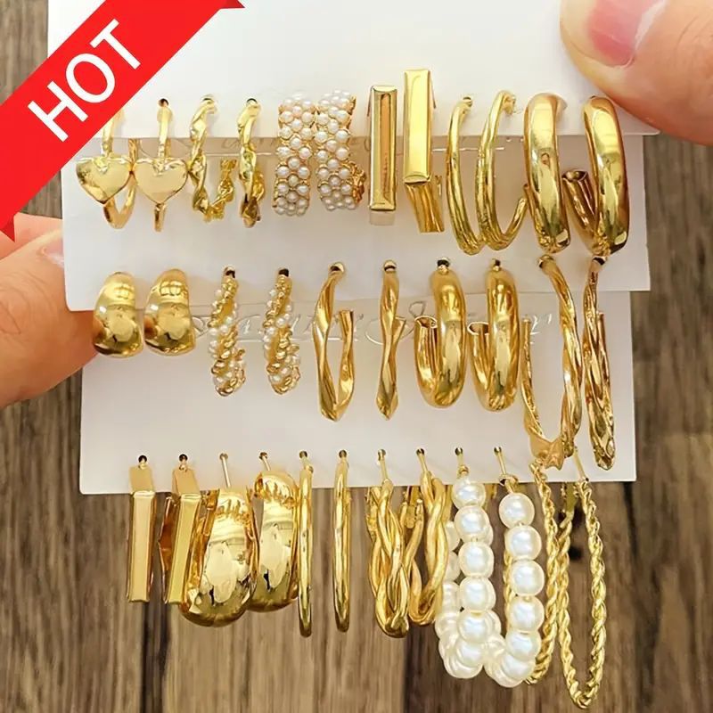 Ear Square Geometric Vintage Pearl Hepburn Style Earrings