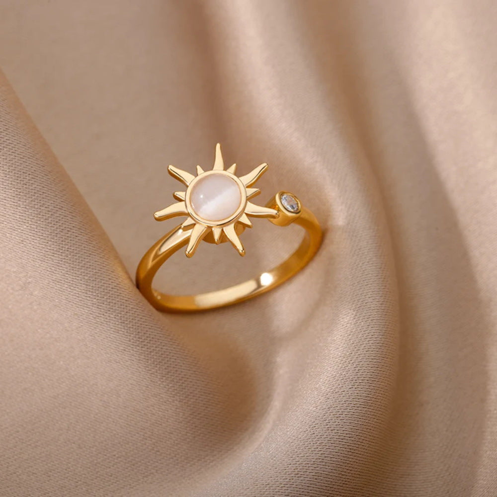 Women's Simple Rotatable Sunflower Decompression Open Rings