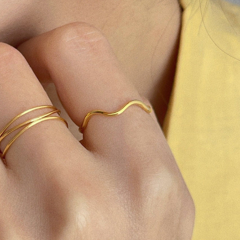 Simple Wave Curve Twin Fine Gold Little Finger Knuckle Titanium Bracelets