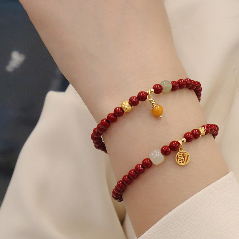 Cinnabar Purple Gold Sand Pure Sier Lotus Bracelet