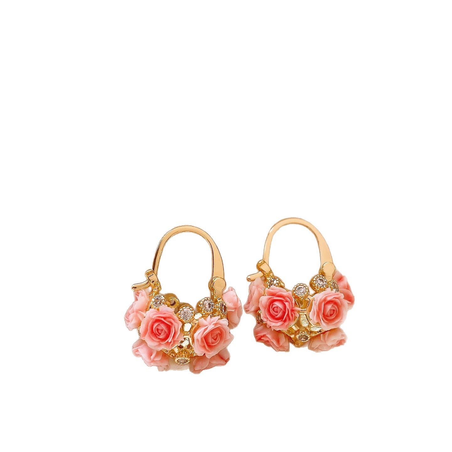 Women's Pink Flower Zircon Unique High-grade Light Luxury Design Refined Ear Buckle