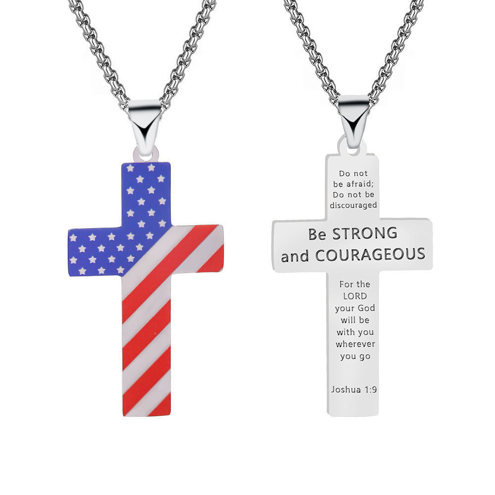 Football Stainless Steel Cross Inscription Sports Necklaces