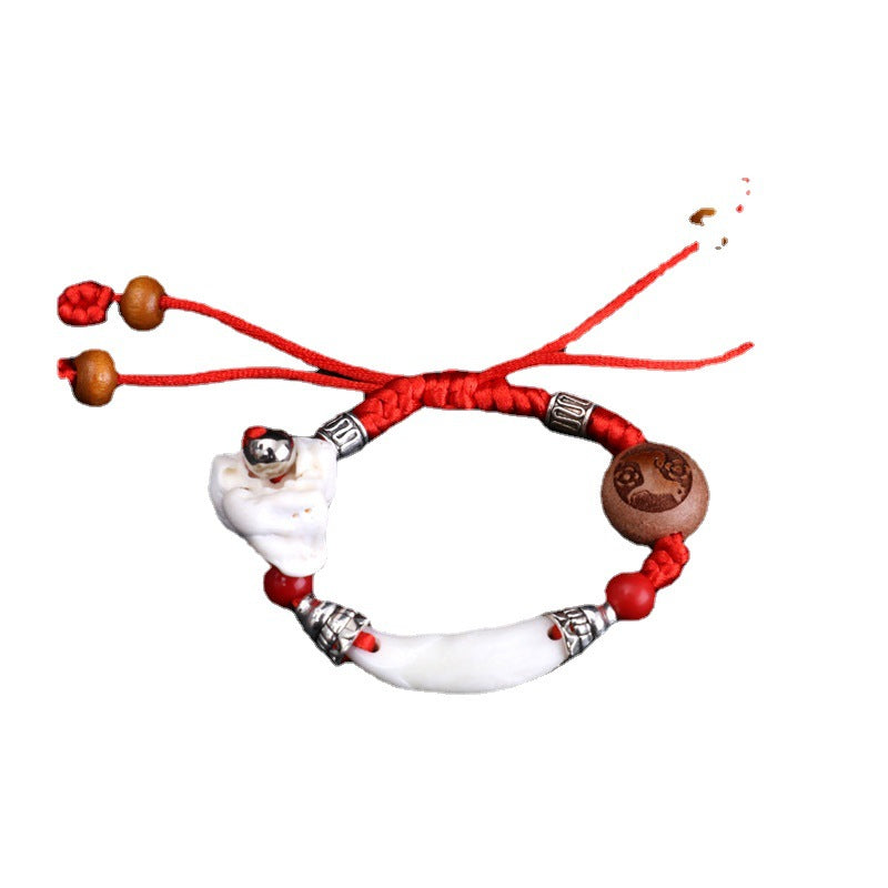Dog Teeth Zodiac Animal Adults Wear Peach Wood Carving Activity Bracelet