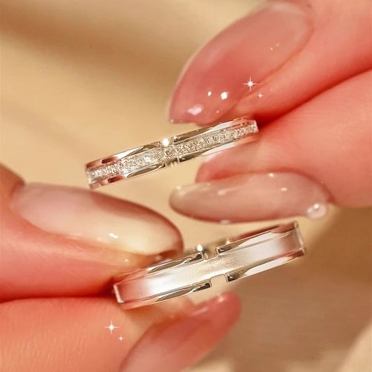 Sier Matte White Dews Couple Niche Rings