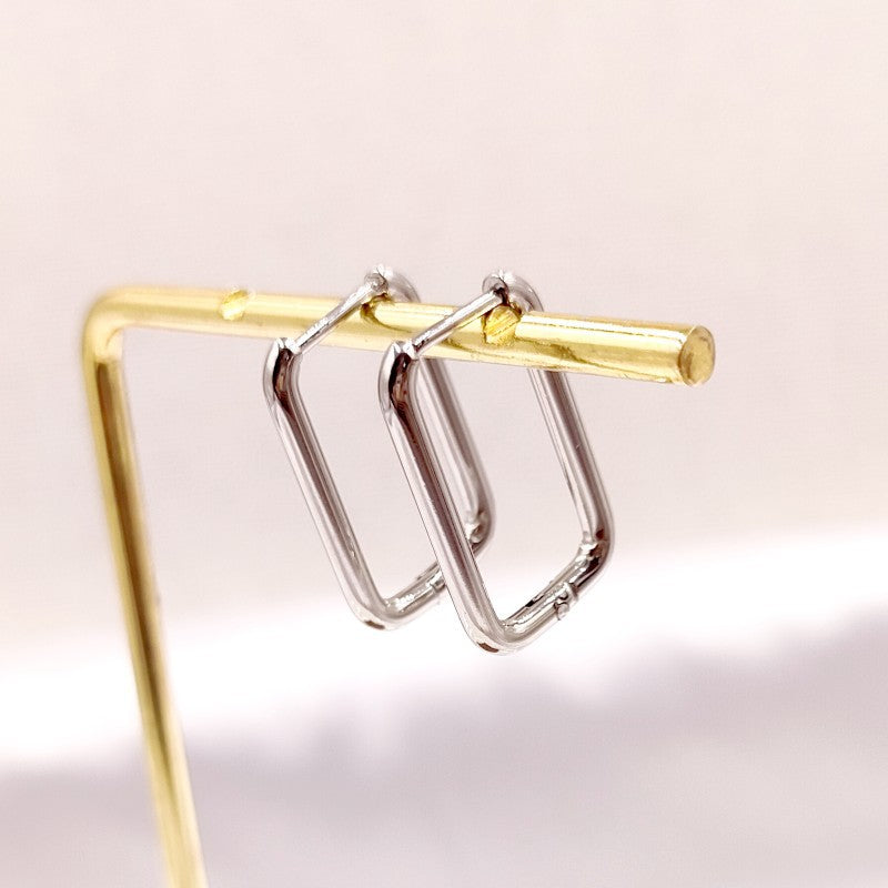 Women's Electric Gold Rectangular Clip Titanium Steel Earrings