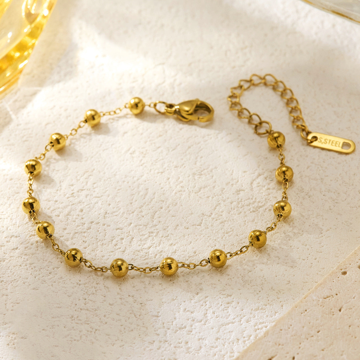 Women's Stainless Steel Round Beads Gold Fashion Bracelets