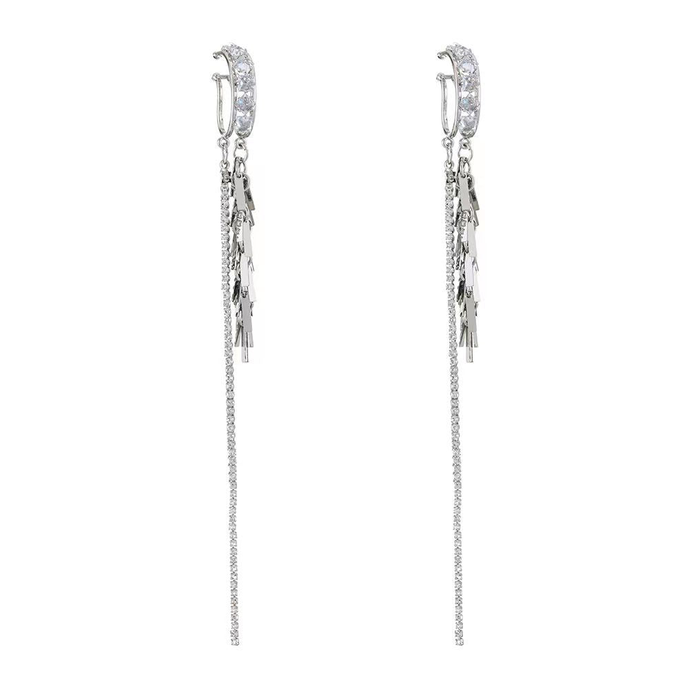 Women's Cool Cold Style Inlaid Zirconium Ear Clip Sequin Rhinestones Tassel Rings