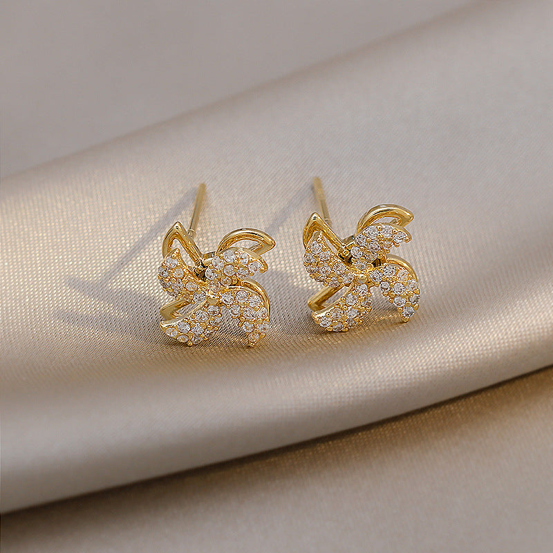 Rotatable Windmill Temperament Female Ear Sier Needle Earrings