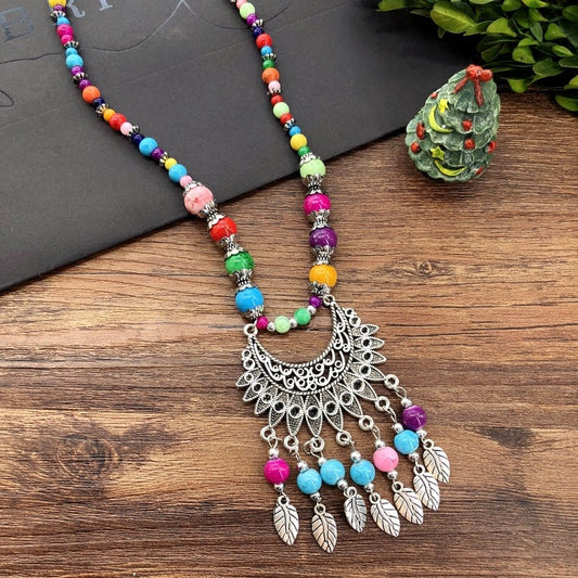 Women's Chain Moon Flower Colorful Beads Headdress Necklaces
