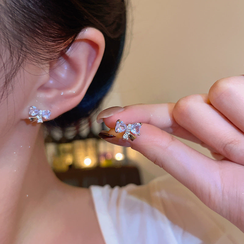 Micro Inlaid Zircon Bow Female Love Earrings