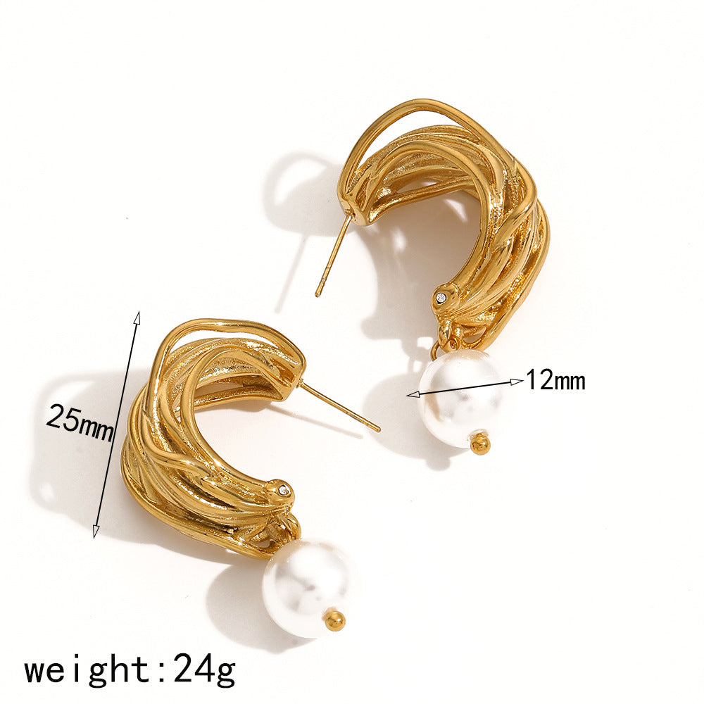 Women's Winding Line Pearl Fashionable Temperament Shaped Irregular Earrings